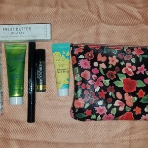 Floral Makeup Bag with Skincare and Lip Care Set
